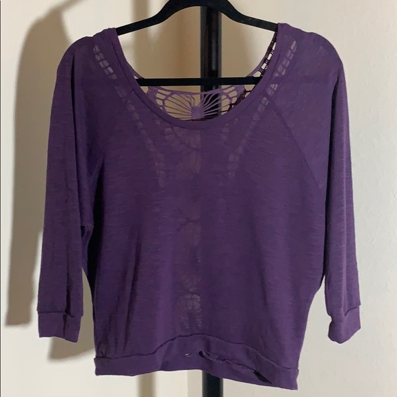 Purple Cropped Crochet-Back Sweater - Picture 1 of 2